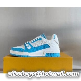 Top Grade Louis Vuitton LV Trainer Sneakers in Mini Monogram Leather Light Blue 412028