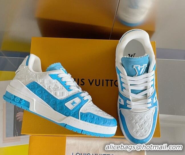 Top Grade Louis Vuitton LV Trainer Sneakers in Mini Monogram Leather Light Blue 412028