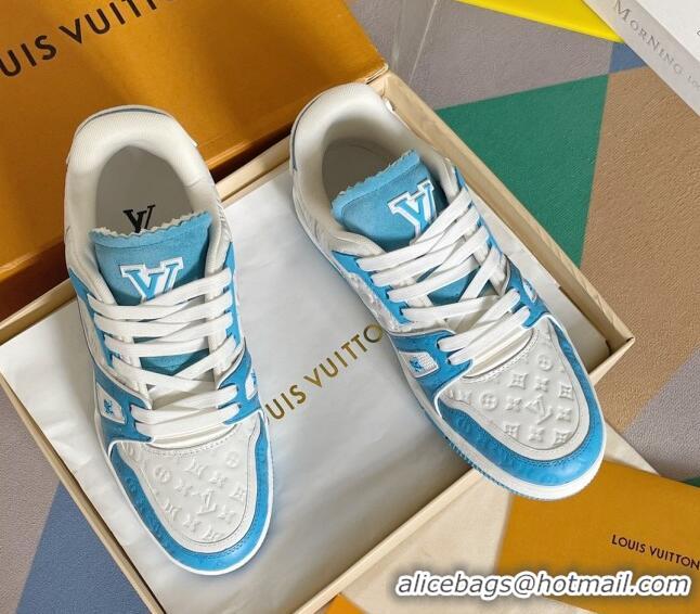 Top Grade Louis Vuitton LV Trainer Sneakers in Mini Monogram Leather Light Blue 412028