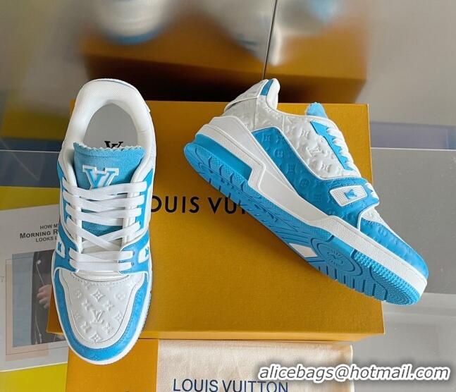 Top Grade Louis Vuitton LV Trainer Sneakers in Mini Monogram Leather Light Blue 412028