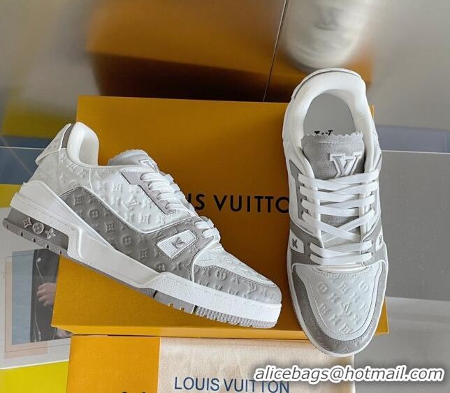 Luxurious Louis Vuitton LV Trainer Sneakers in Mini Monogram Leather Grey 0412029