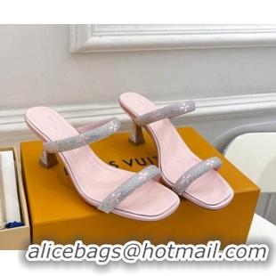 Discount Louis Vuitton Sparkle Crystal Strap Heel Slide Sandals 6.5cm Light Pink 0427064