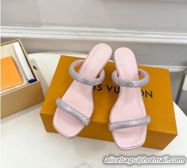 Discount Louis Vuitton Sparkle Crystal Strap Heel Slide Sandals 6.5cm Light Pink 0427064