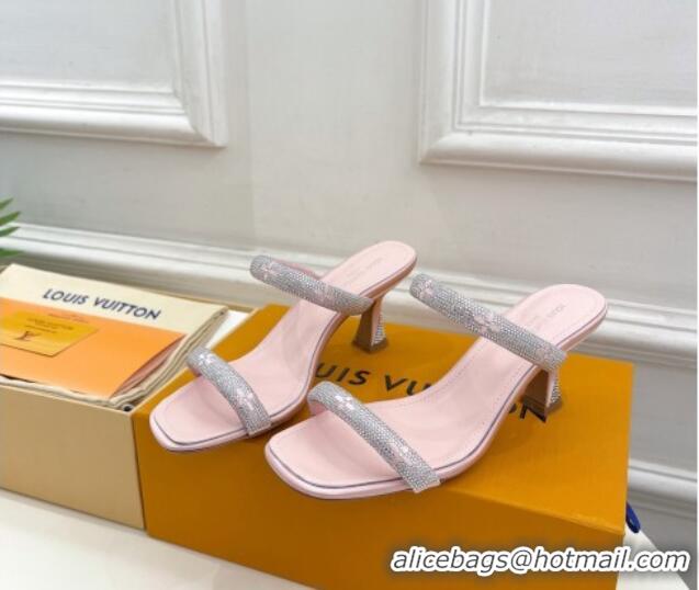 Discount Louis Vuitton Sparkle Crystal Strap Heel Slide Sandals 6.5cm Light Pink 0427064