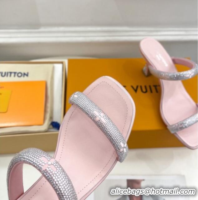 Discount Louis Vuitton Sparkle Crystal Strap Heel Slide Sandals 6.5cm Light Pink 0427064