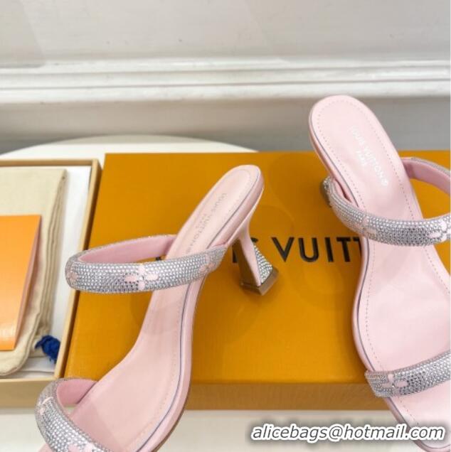 Discount Louis Vuitton Sparkle Crystal Strap Heel Slide Sandals 6.5cm Light Pink 0427064