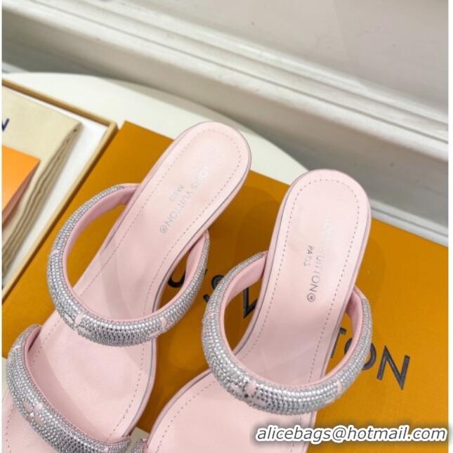 Discount Louis Vuitton Sparkle Crystal Strap Heel Slide Sandals 6.5cm Light Pink 0427064