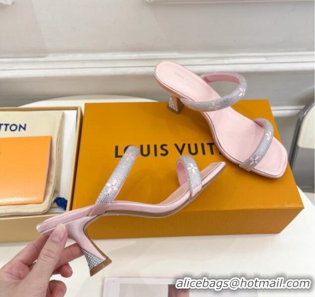 Discount Louis Vuitton Sparkle Crystal Strap Heel Slide Sandals 6.5cm Light Pink 0427064