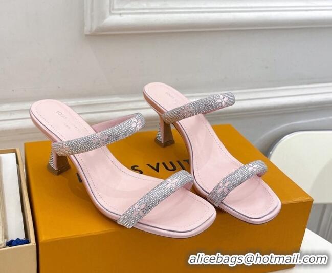 Discount Louis Vuitton Sparkle Crystal Strap Heel Slide Sandals 6.5cm Light Pink 0427064