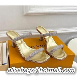 Good Quality Louis Vuitton Sparkle Crystal Strap Heel Slide Sandals 6.5cm Gold 0427065