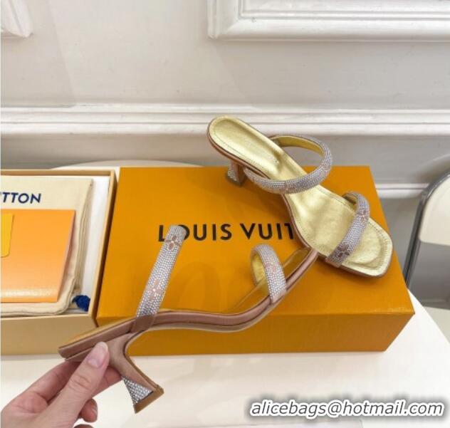 Good Quality Louis Vuitton Sparkle Crystal Strap Heel Slide Sandals 6.5cm Gold 0427065