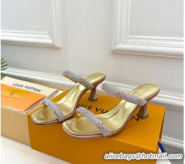 Good Quality Louis Vuitton Sparkle Crystal Strap Heel Slide Sandals 6.5cm Gold 0427065