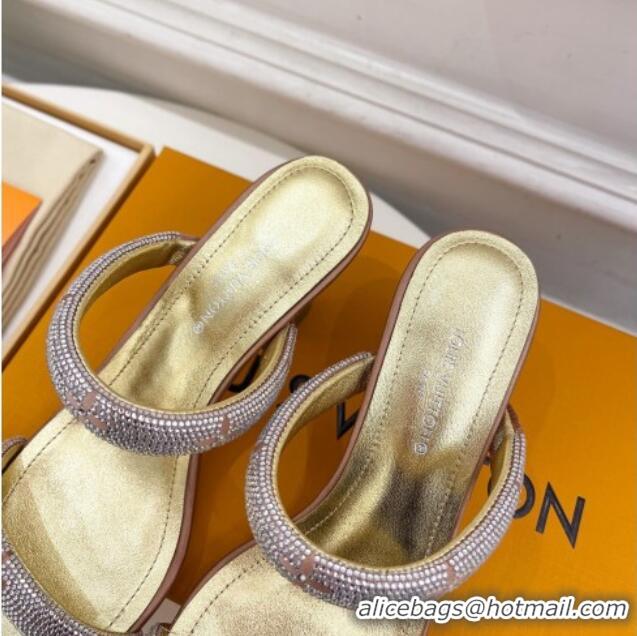 Good Quality Louis Vuitton Sparkle Crystal Strap Heel Slide Sandals 6.5cm Gold 0427065