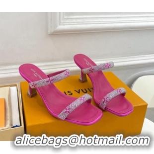 Best Quality Louis Vuitton Sparkle Crystal Strap Heel Slide Sandals 6.5cm Dark Pink 0427066