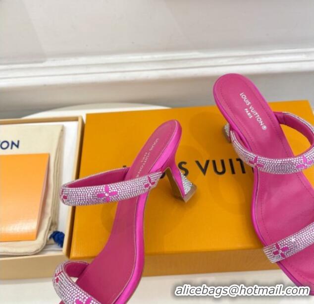 Best Quality Louis Vuitton Sparkle Crystal Strap Heel Slide Sandals 6.5cm Dark Pink 0427066