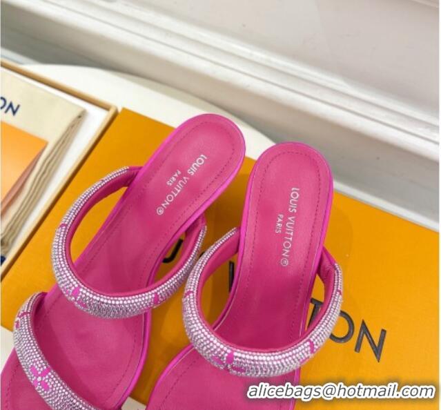 Best Quality Louis Vuitton Sparkle Crystal Strap Heel Slide Sandals 6.5cm Dark Pink 0427066