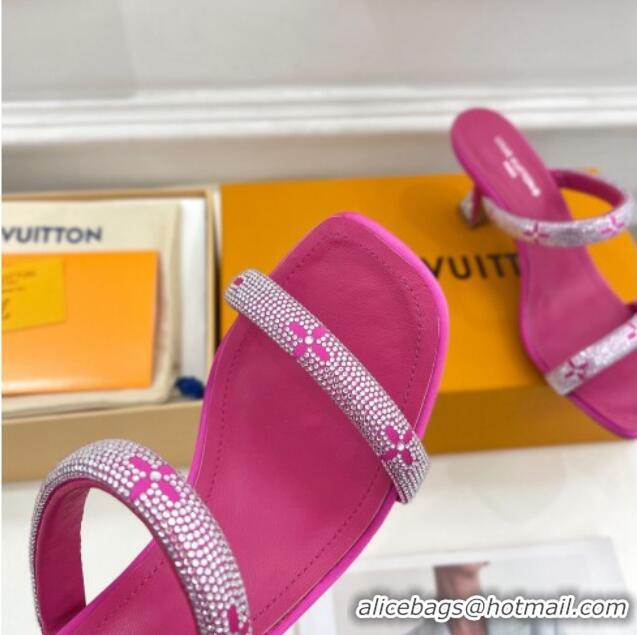 Best Quality Louis Vuitton Sparkle Crystal Strap Heel Slide Sandals 6.5cm Dark Pink 0427066