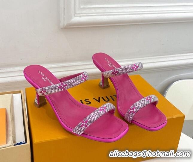 Best Quality Louis Vuitton Sparkle Crystal Strap Heel Slide Sandals 6.5cm Dark Pink 0427066