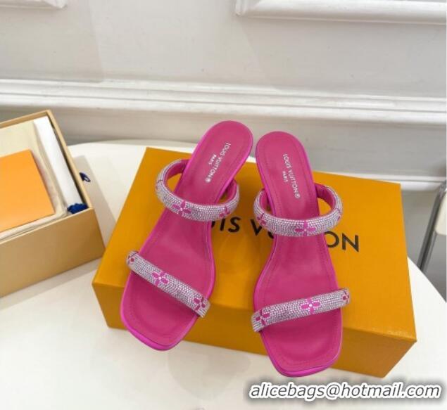 Best Quality Louis Vuitton Sparkle Crystal Strap Heel Slide Sandals 6.5cm Dark Pink 0427066