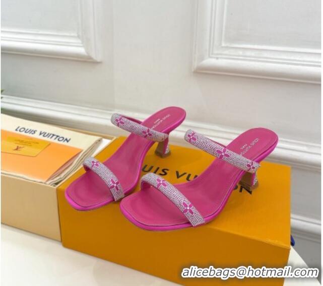 Best Quality Louis Vuitton Sparkle Crystal Strap Heel Slide Sandals 6.5cm Dark Pink 0427066