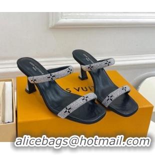 Best Price Louis Vuitton Sparkle Crystal Strap Heel Slide Sandals 6.5cm Black 0427067