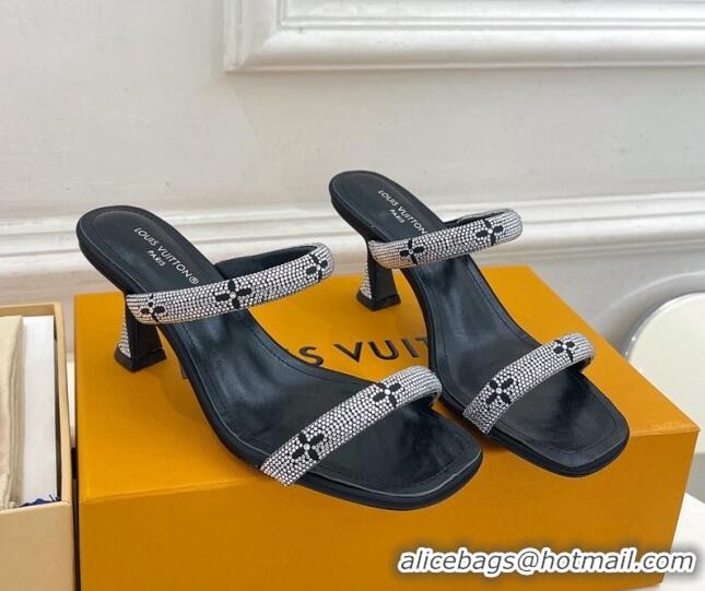 Best Price Louis Vuitton Sparkle Crystal Strap Heel Slide Sandals 6.5cm Black 0427067