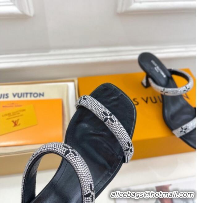 Best Price Louis Vuitton Sparkle Crystal Strap Heel Slide Sandals 6.5cm Black 0427067