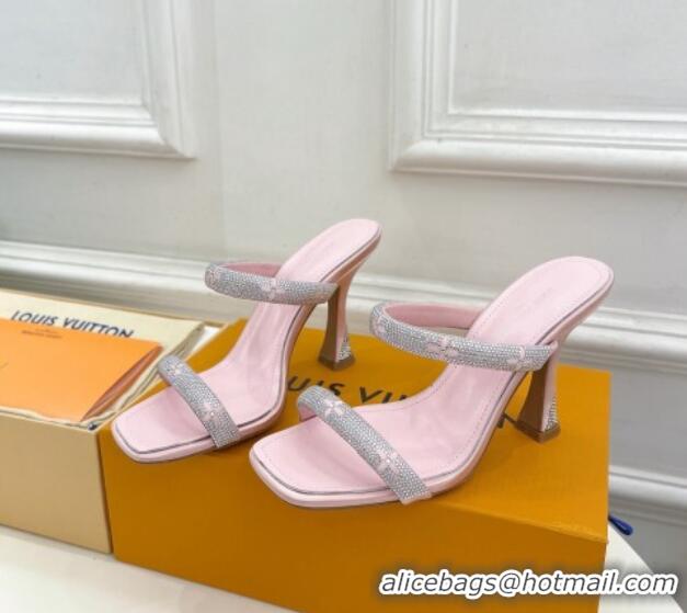 Elegant Louis Vuitton Sparkle Crystal Strap Heel Slide Sandals 9.5cm Light Pink 0427068