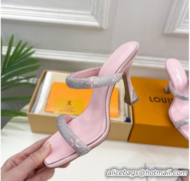 Elegant Louis Vuitton Sparkle Crystal Strap Heel Slide Sandals 9.5cm Light Pink 0427068