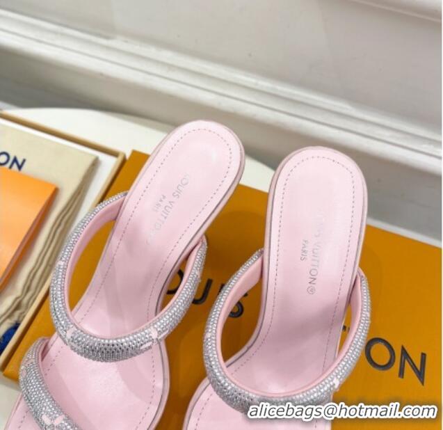 Elegant Louis Vuitton Sparkle Crystal Strap Heel Slide Sandals 9.5cm Light Pink 0427068