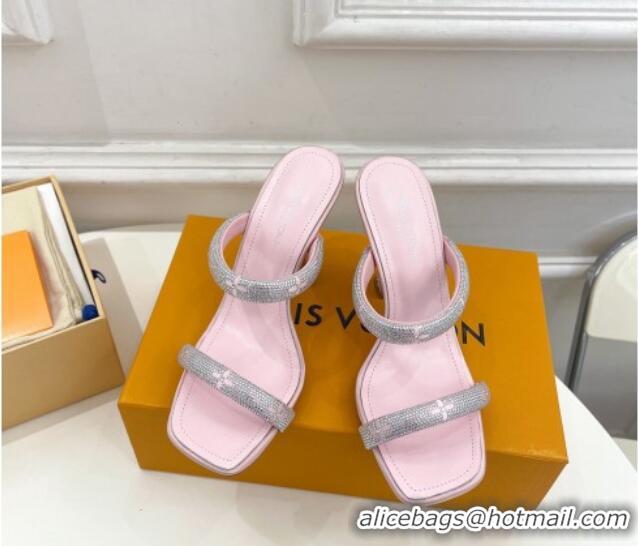 Elegant Louis Vuitton Sparkle Crystal Strap Heel Slide Sandals 9.5cm Light Pink 0427068