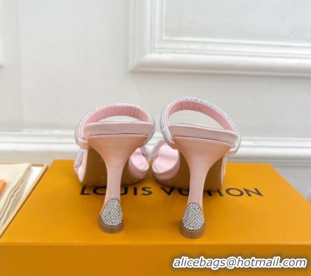 Elegant Louis Vuitton Sparkle Crystal Strap Heel Slide Sandals 9.5cm Light Pink 0427068