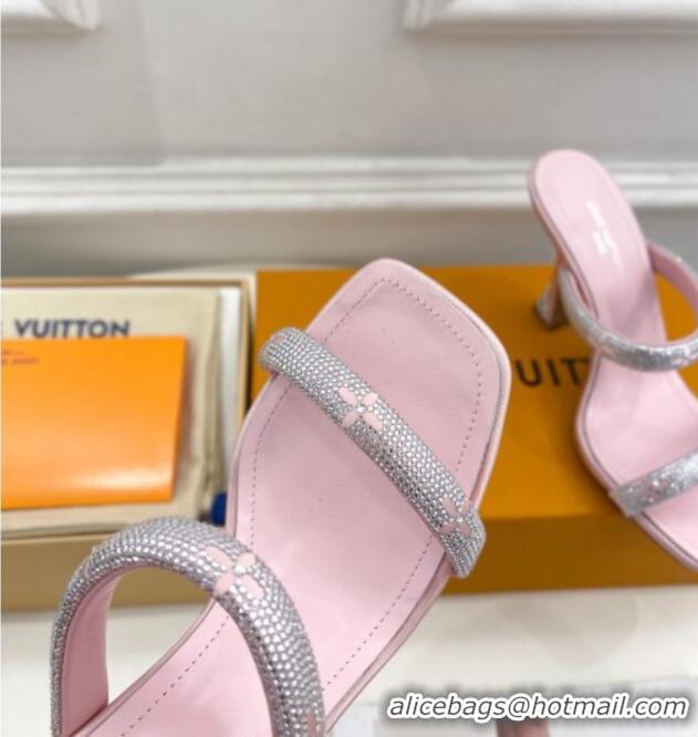 Elegant Louis Vuitton Sparkle Crystal Strap Heel Slide Sandals 9.5cm Light Pink 0427068