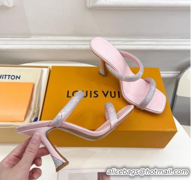 Elegant Louis Vuitton Sparkle Crystal Strap Heel Slide Sandals 9.5cm Light Pink 0427068