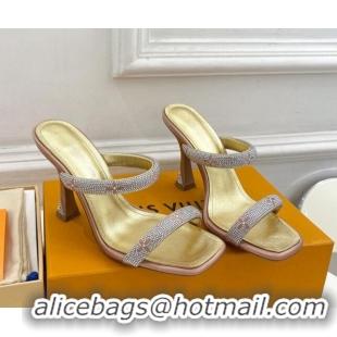 Low Price Louis Vuitton Sparkle Crystal Strap Heel Slide Sandals 9.5cm Gold 0427069