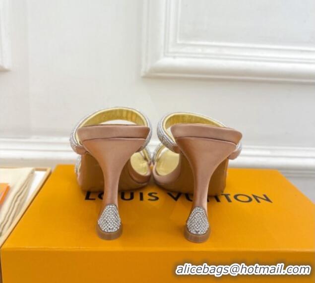 Low Price Louis Vuitton Sparkle Crystal Strap Heel Slide Sandals 9.5cm Gold 0427069