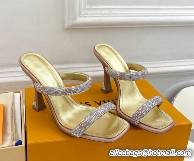 Low Price Louis Vuitton Sparkle Crystal Strap Heel Slide Sandals 9.5cm Gold 0427069