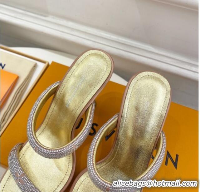 Low Price Louis Vuitton Sparkle Crystal Strap Heel Slide Sandals 9.5cm Gold 0427069