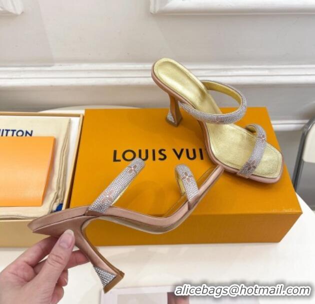 Low Price Louis Vuitton Sparkle Crystal Strap Heel Slide Sandals 9.5cm Gold 0427069