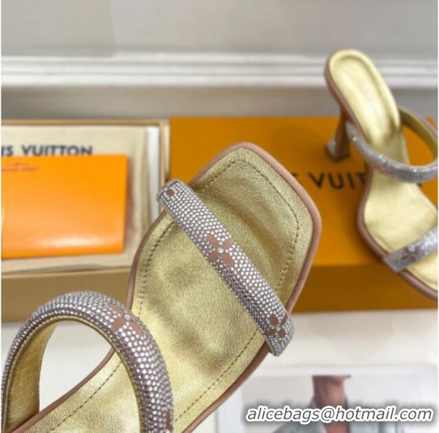 Low Price Louis Vuitton Sparkle Crystal Strap Heel Slide Sandals 9.5cm Gold 0427069