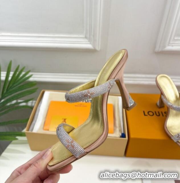 Low Price Louis Vuitton Sparkle Crystal Strap Heel Slide Sandals 9.5cm Gold 0427069