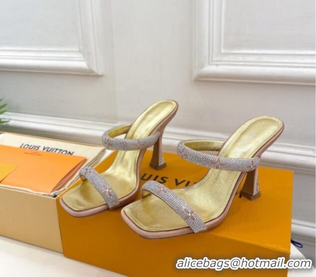 Low Price Louis Vuitton Sparkle Crystal Strap Heel Slide Sandals 9.5cm Gold 0427069