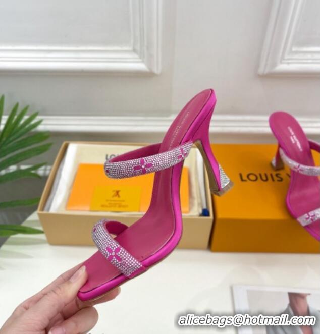 Purchase Louis Vuitton Sparkle Crystal Strap Heel Slide Sandals 9.5cm Dark Pink 427070