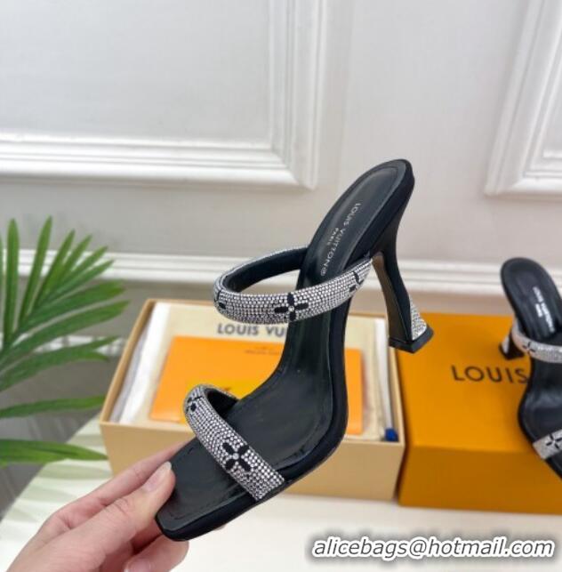 Low Price Louis Vuitton Sparkle Crystal Strap Heel Slide Sandals 9.5cm Black 0427071