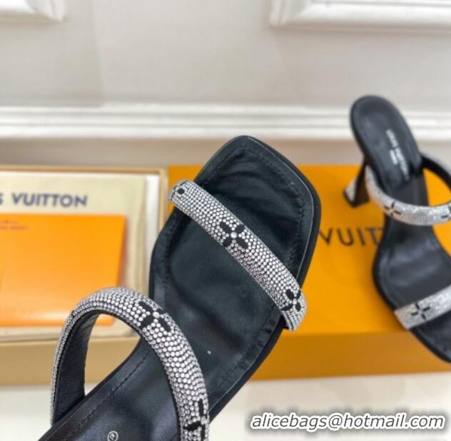 Low Price Louis Vuitton Sparkle Crystal Strap Heel Slide Sandals 9.5cm Black 0427071