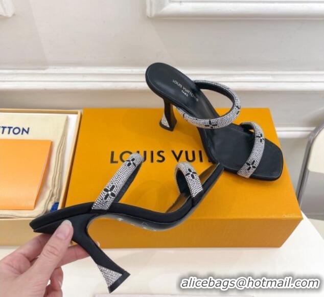 Low Price Louis Vuitton Sparkle Crystal Strap Heel Slide Sandals 9.5cm Black 0427071