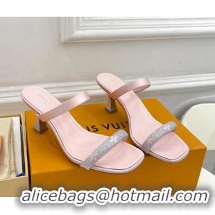 Hot Style Louis Vuitton Sparkle Heel Slide Sandals 6.5cm in Satin Light Pink 427072