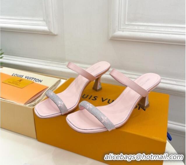 Hot Style Louis Vuitton Sparkle Heel Slide Sandals 6.5cm in Satin Light Pink 427072