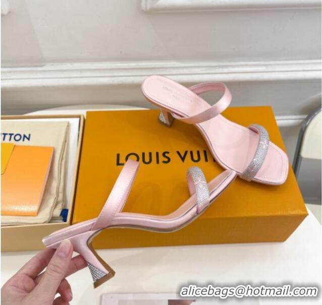 Hot Style Louis Vuitton Sparkle Heel Slide Sandals 6.5cm in Satin Light Pink 427072