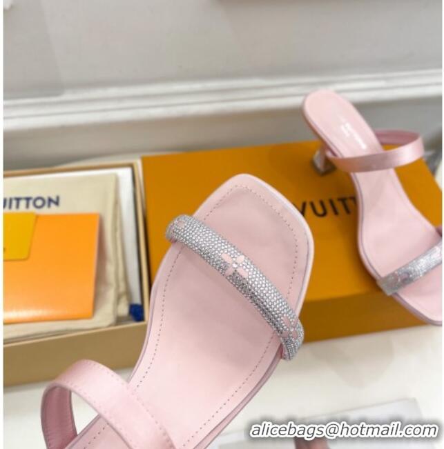 Hot Style Louis Vuitton Sparkle Heel Slide Sandals 6.5cm in Satin Light Pink 427072